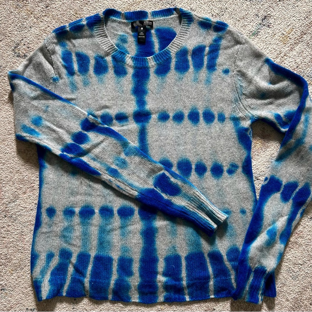 Beautiful AQUA Blue and Gray Tie-Dye Cashmere Sweater